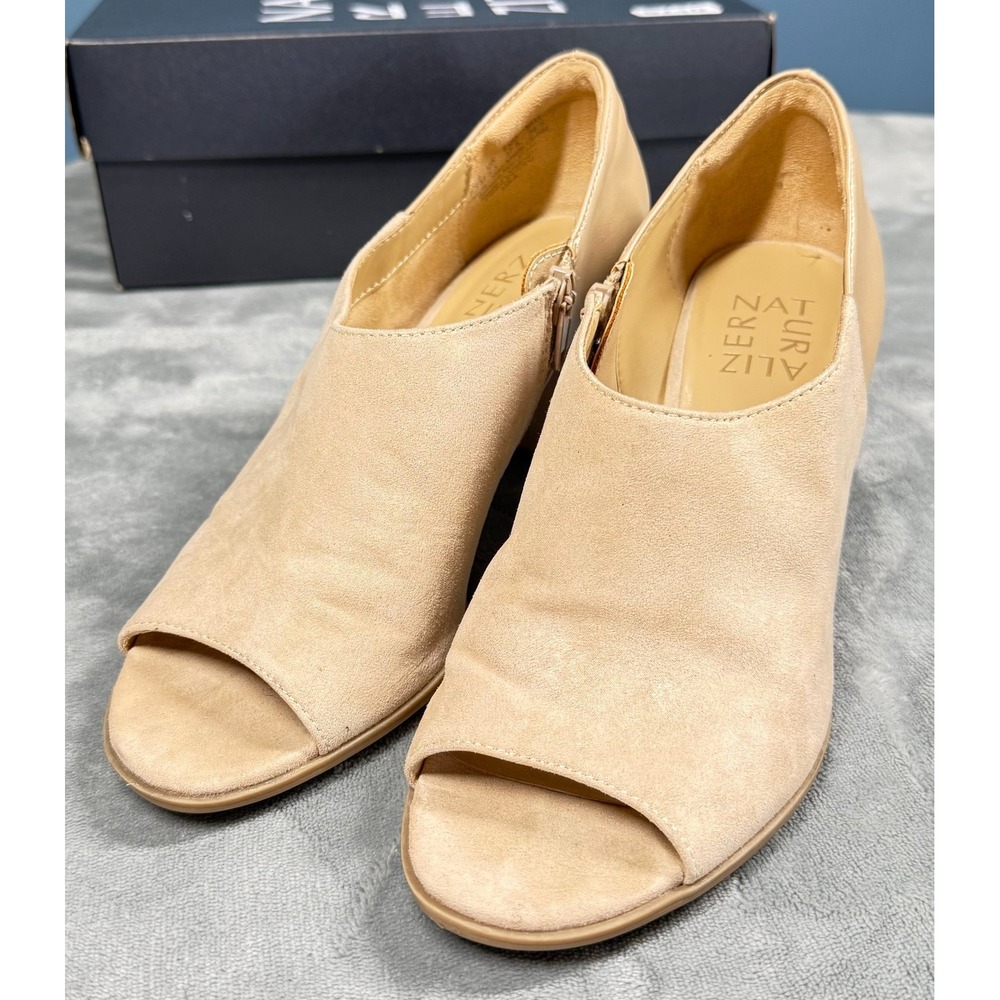 Naturalizer Lola Womens 7.5 M Tender Taupe Peep Toe Bootie Heels
